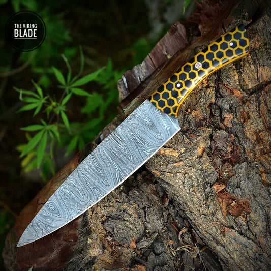 Custom Handmade Damascus Steel Chef Knife Kitchen Utility Knife Resin Handle Comes With Genuine Leather Sheath