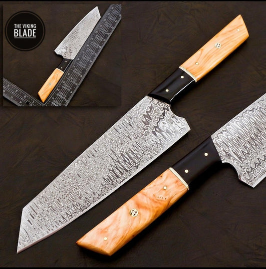 Handmade Damascus Chef Knife Hand Forged Japanese Bunka Kitchen Knife With Leather Roll Kit