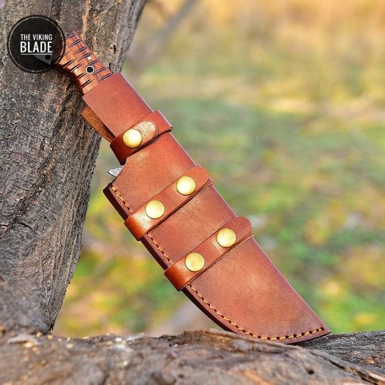 12' Damascus Knife Hunting Tracker SURVIVAL Fixed Blade BOWIE BUSHCRAFT Comes with leather cover