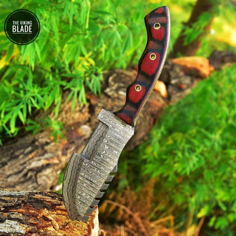 Custom Handmade Damascus Steel Hunting Tracker Knife Skinning Survival Camping Outdoor Comes with leather cover