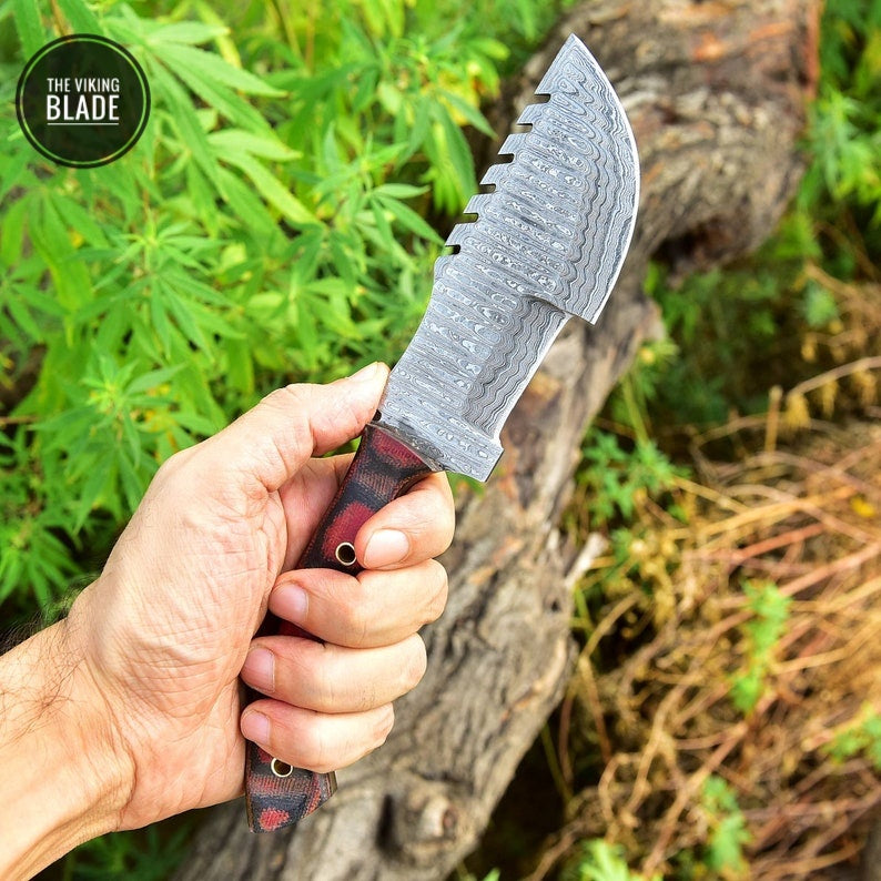 Custom Handmade Damascus Steel Hunting Tracker Knife Skinning Survival Camping Outdoor Comes with leather cover