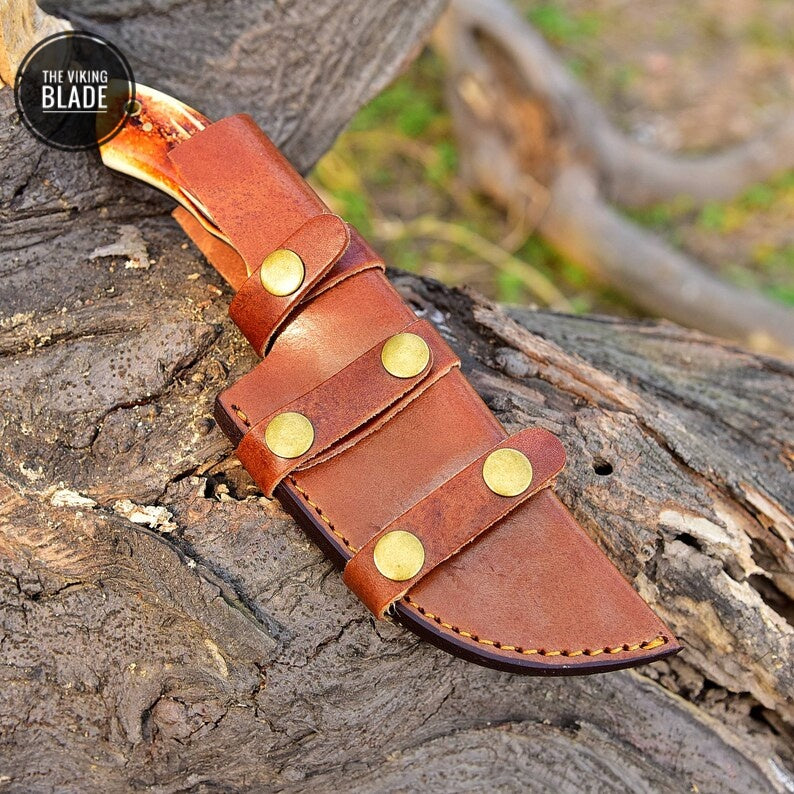 Custom Handmade Damascus Steel Hunting Skinning TRACKER KNIFE SURVIVAL Comes With Genuine Leather Cover