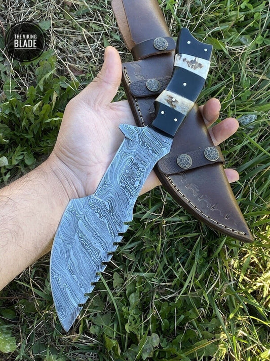 12” Custom Damascus Steel Tracker Military Tactical Hunting Knife SURVIVAL EDC comes with leather cover