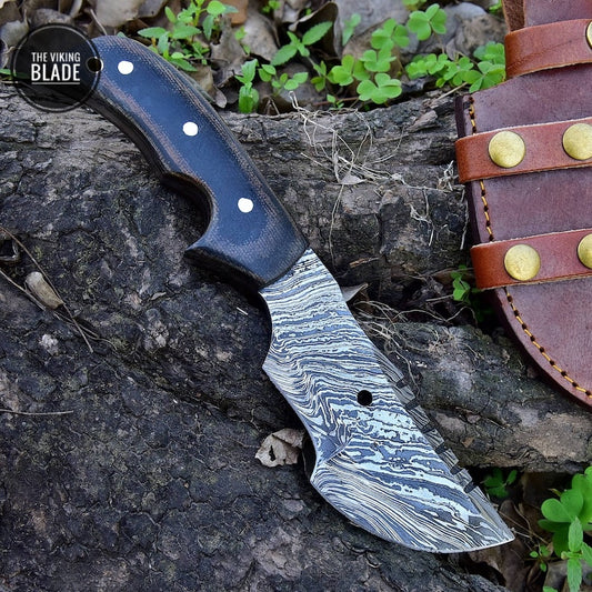 Damascus Steel Tracker Knife Hunting Survival FIXED BLADE SKINNING Comes with Genuine Leather Sheath