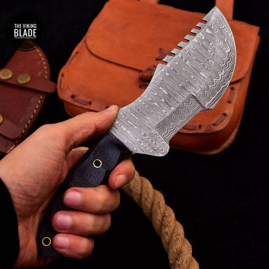 10”Forged Damascus Hunting tracker Bowie Survival Knife FULL TANG Comes with Genuine Leather Sheath