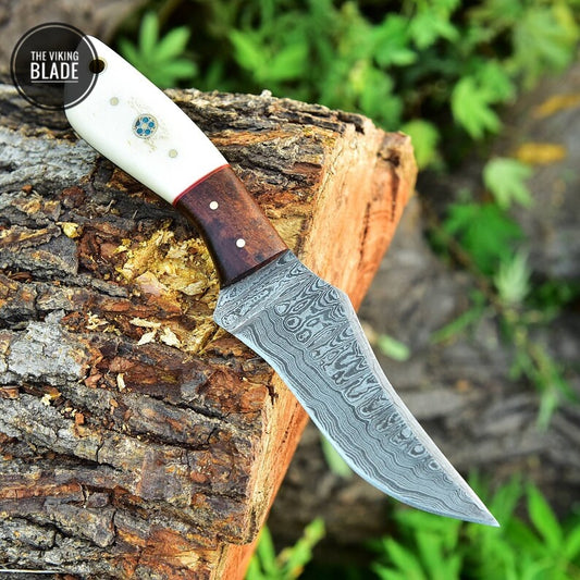 Damascus Hunting Tracker Bowie Fixed Blade Knife Full Tang SURVIVAL EDC Comes with Genuine Leather Sheath