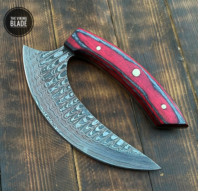 Ulu Knife Custom Made Hand Forged Damascus Steel Kitchen Knife