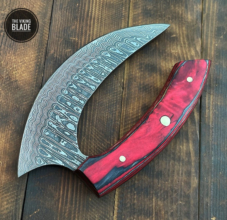 Ulu Knife Custom Made Hand Forged Damascus Steel Kitchen Knife