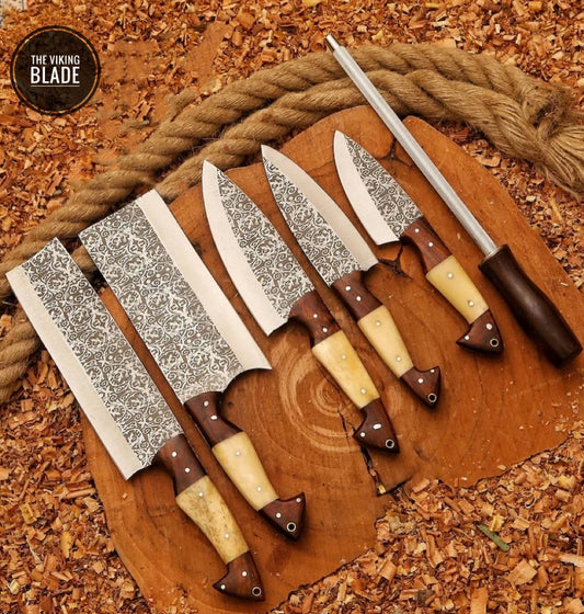 Hand Forged Chef Knifes Set With Leather Roll Kit