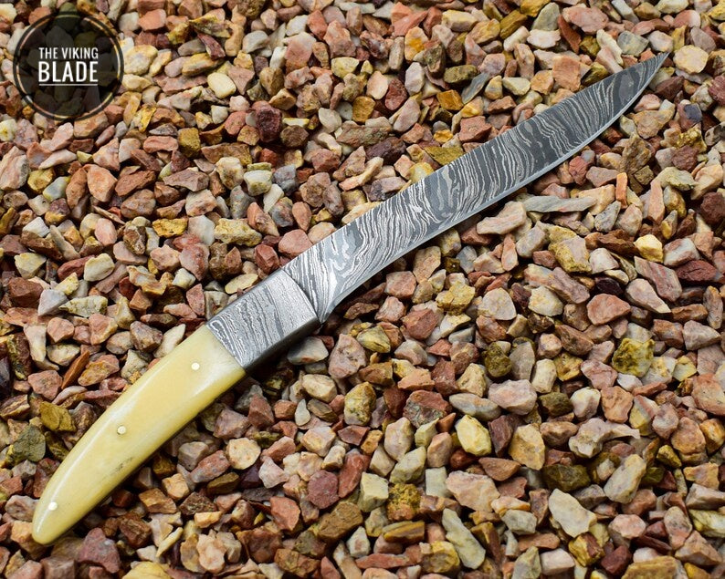 Damascus Steel Handmade Fillet Knife (Camel Bone Handle)