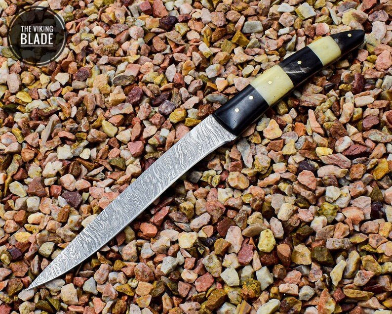 12" Beautiful Damascus Steel Handmade Fillet Knife, Chef Knife with Bone & Buffalo Horn