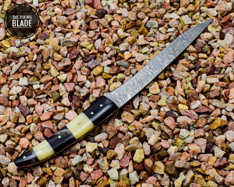 12" Beautiful Damascus Steel Handmade Fillet Knife, Chef Knife with Bone & Buffalo Horn