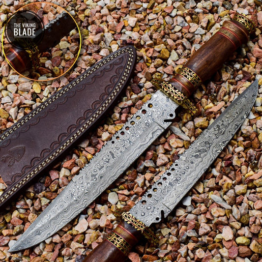 Fancy Handmade Damascus Steel Hunting and Camping Knife With Leather Sheath