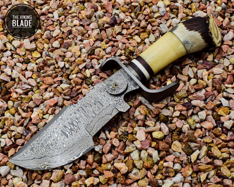 Stag Crown Handle Handmade Damascus Steel Tracker with Free Leather Sheath