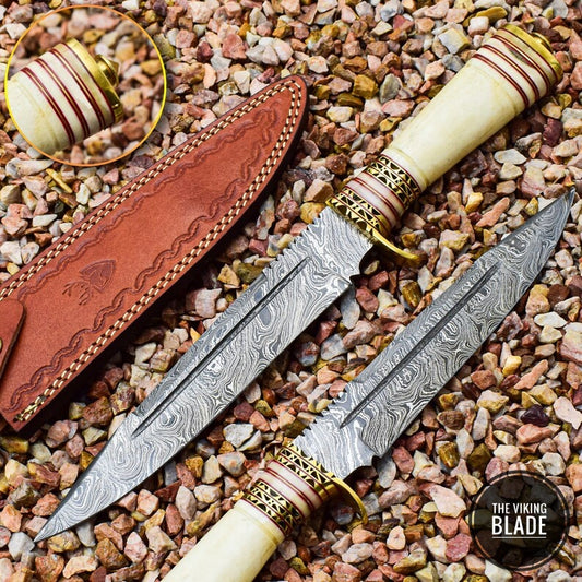 Handmade Damascus Steel Knife with Free Leather Sheath