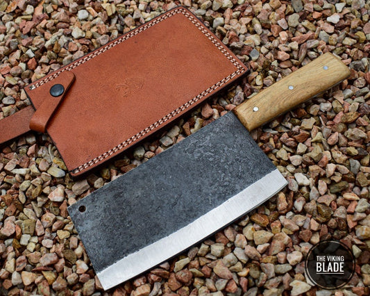 Original Hand Hammered Forged Kitchen Knife Cleaver - Serbian knife unique design High performance Free Leather sheath included