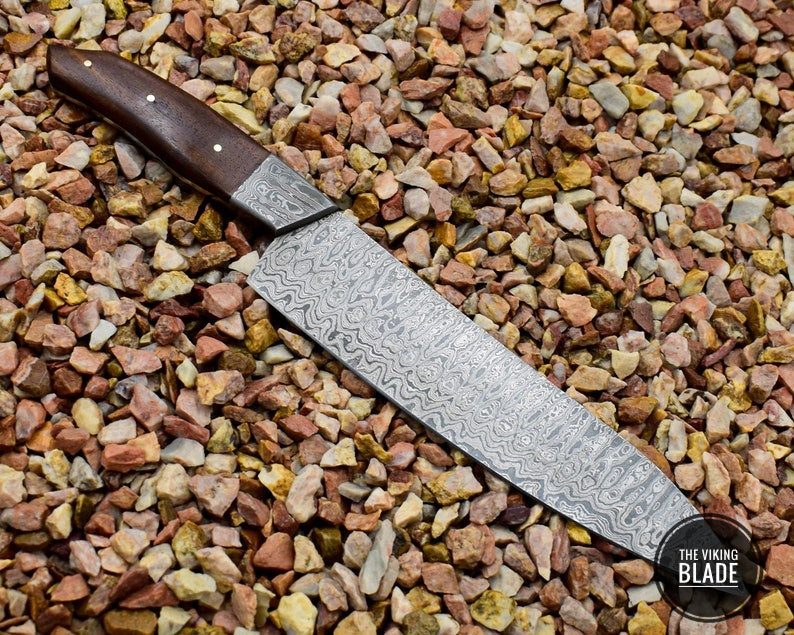 Full Tang Hand forged REAL Damascus Steel Kitchen Knife Rosewood handle
