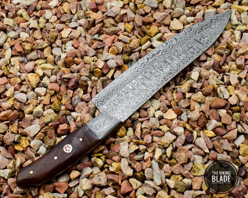 Full Tang Hand forged REAL Damascus Steel Kitchen Knife Rosewood handle