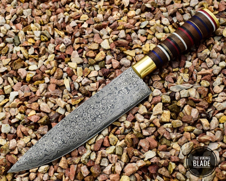 Damascus Steel Chef Knife Beautiful Rose Wood & Resin Handle
