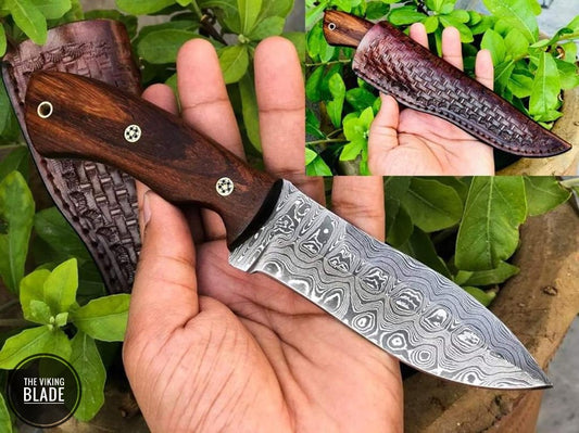 10" Inches HAND FORGED Full Tang Damascus Steel Hunting Knife+ Leather sheath