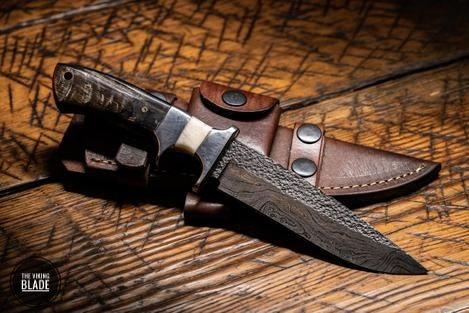 10.25" Inches HAND FORGED Full Tang Damascus Steel Hunting knife+ Leather sheath