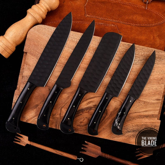 Custom Handmade D2 Steel Chef Kitchen Knives Set With Leather Roll Kit