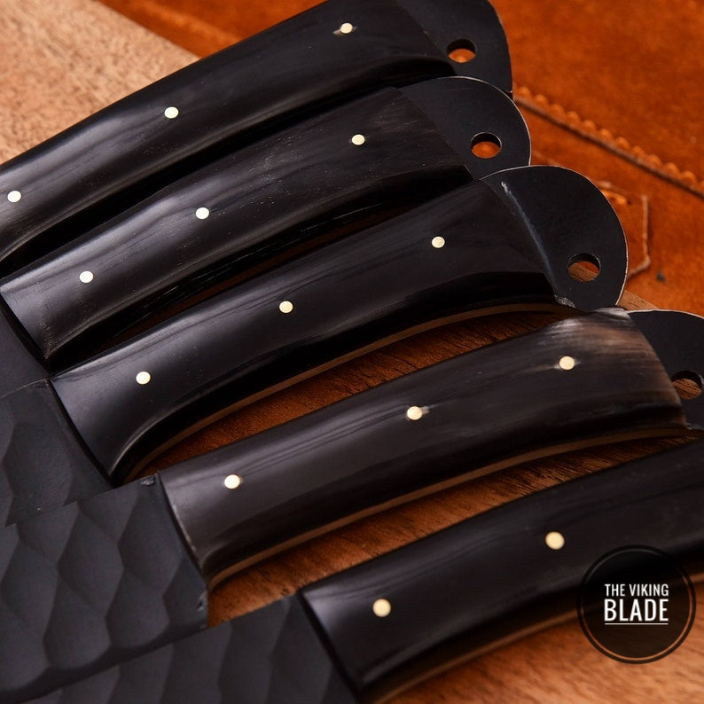 Custom Handmade D2 Steel Chef Kitchen Knives Set With Leather Roll Kit