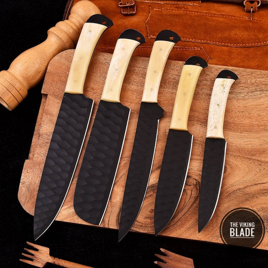 Custom Handmade D2 Steel Chef Knife Set With Leather Roll Kit