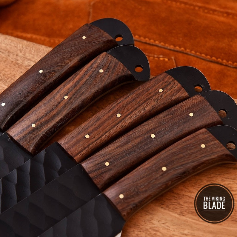 Custom Handmade D2 Steel Chef knife Set With Leather Roll Kit