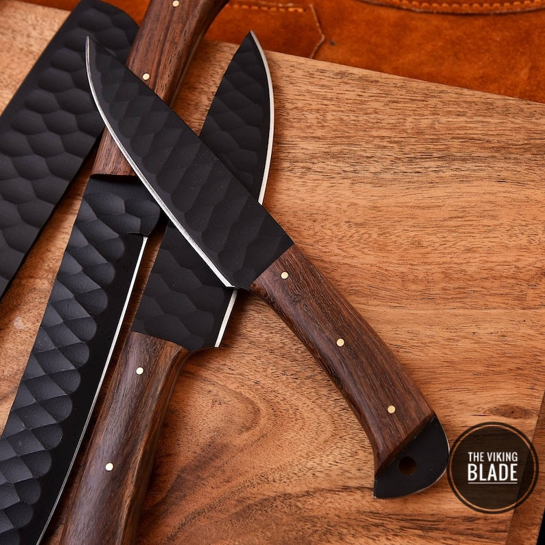 Custom Handmade D2 Steel Chef knife Set With Leather Roll Kit