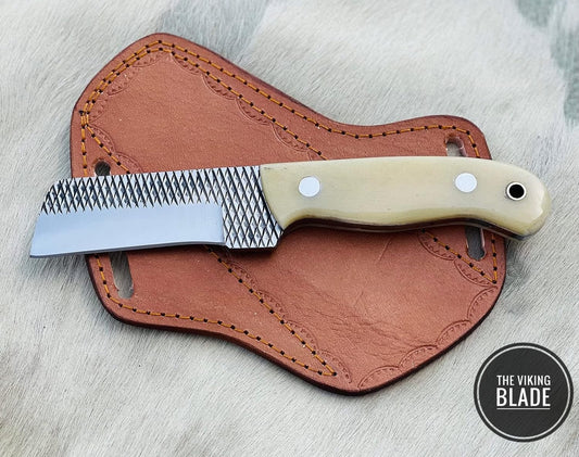Custom Handmade Carbon Steel Bull Cutter Knife With Leather Sheath