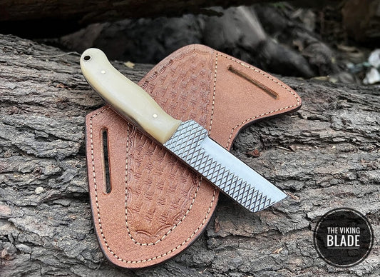 Custom Handmade Bull Cutter Knife With Leather Sheath