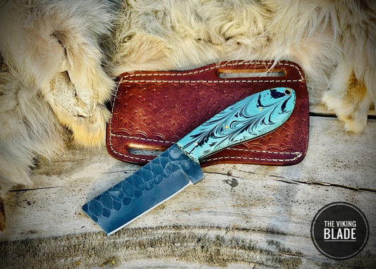 Custom Handmade Cowboy Bull Cutter Knife With Leather Sheath