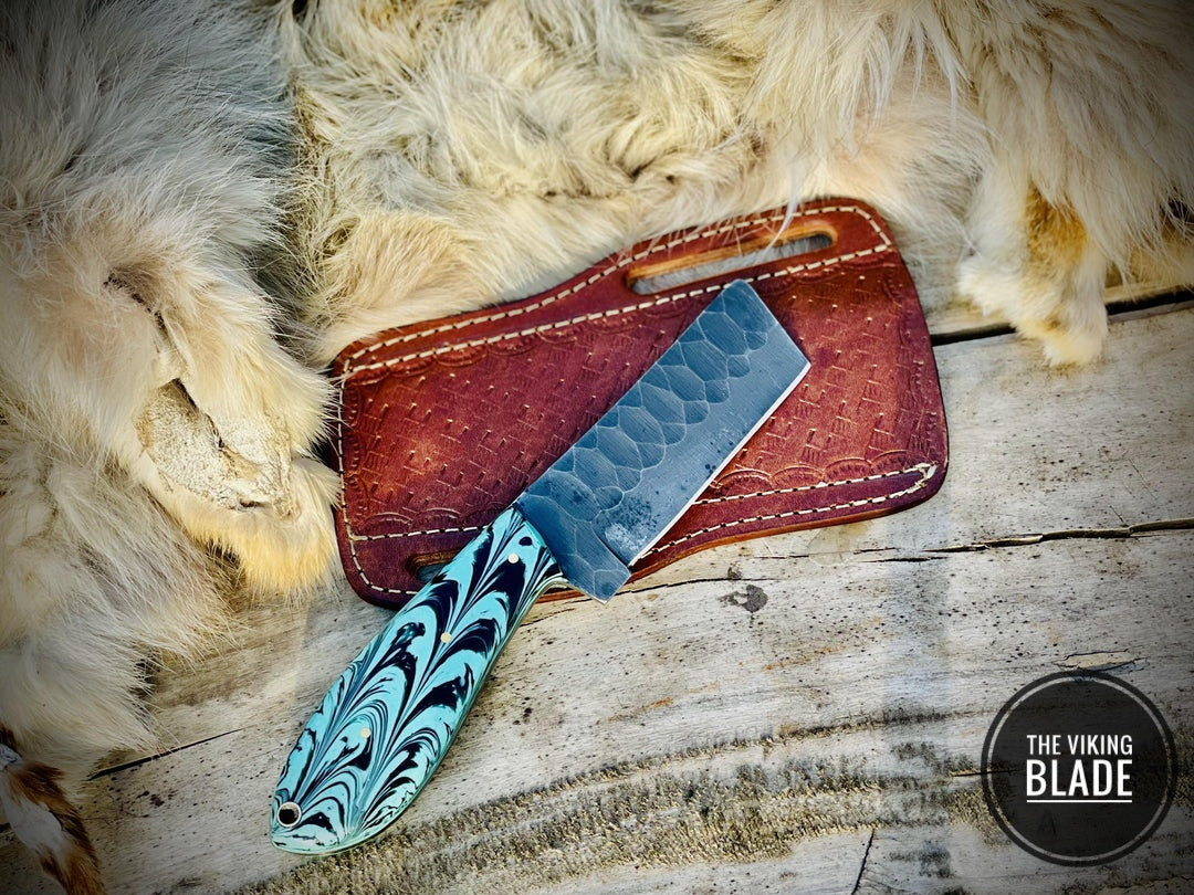 Custom Handmade Cowboy Bull Cutter Knife With Leather Sheath