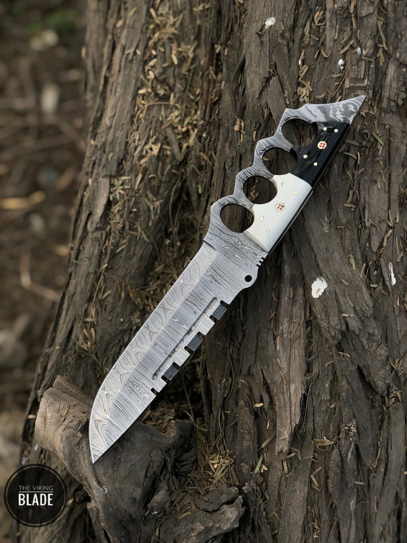 Damascus Tactical Knuckle Camping Knife with Full Tang handle