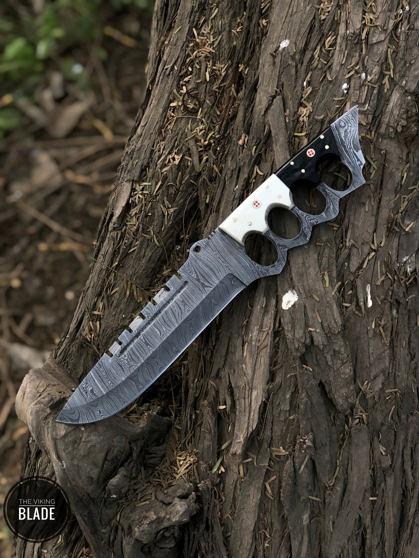 Damascus Tactical Knuckle Camping Knife with Full Tang handle