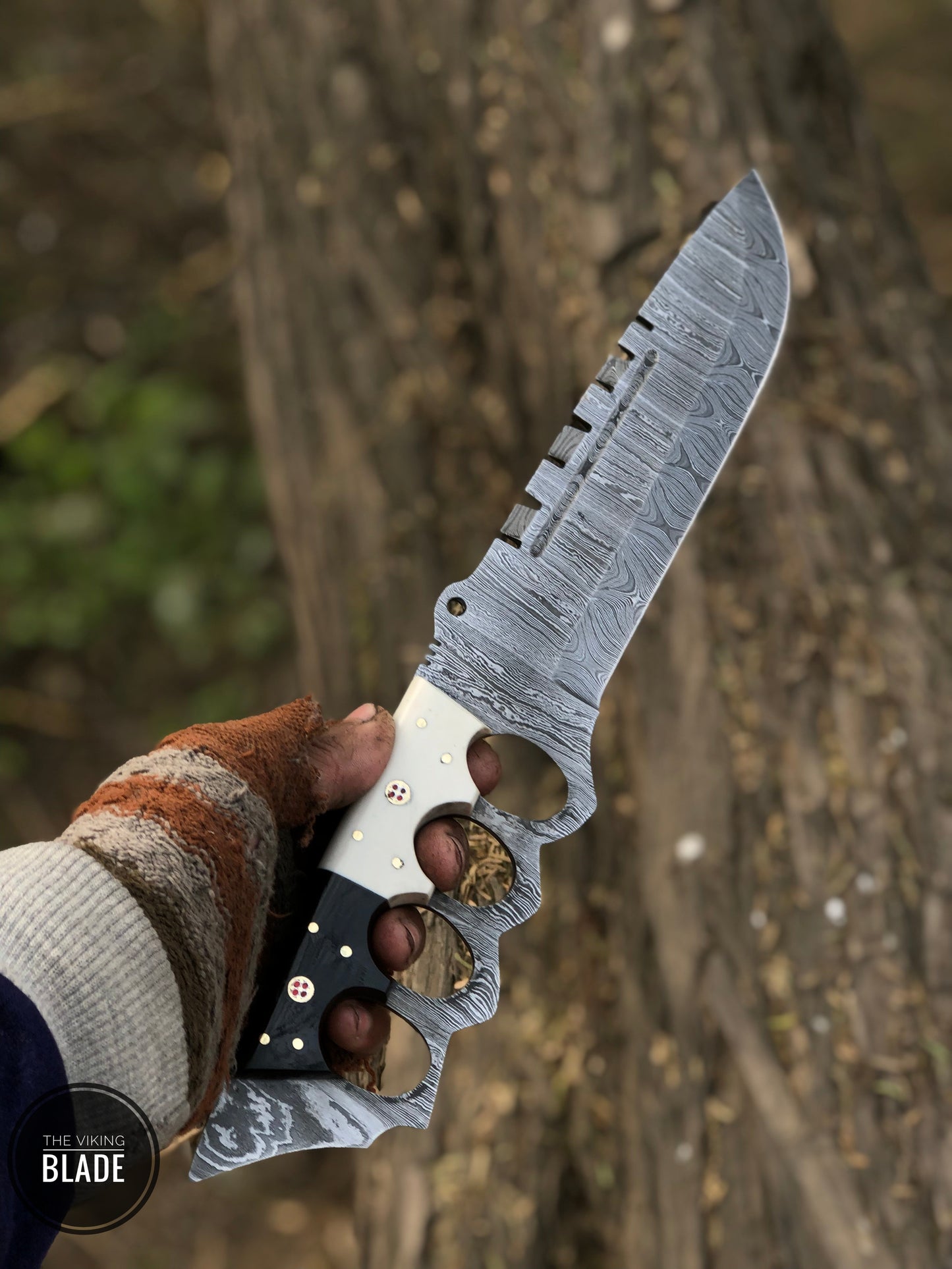 Damascus Tactical Knuckle Camping Knife with Full Tang handle