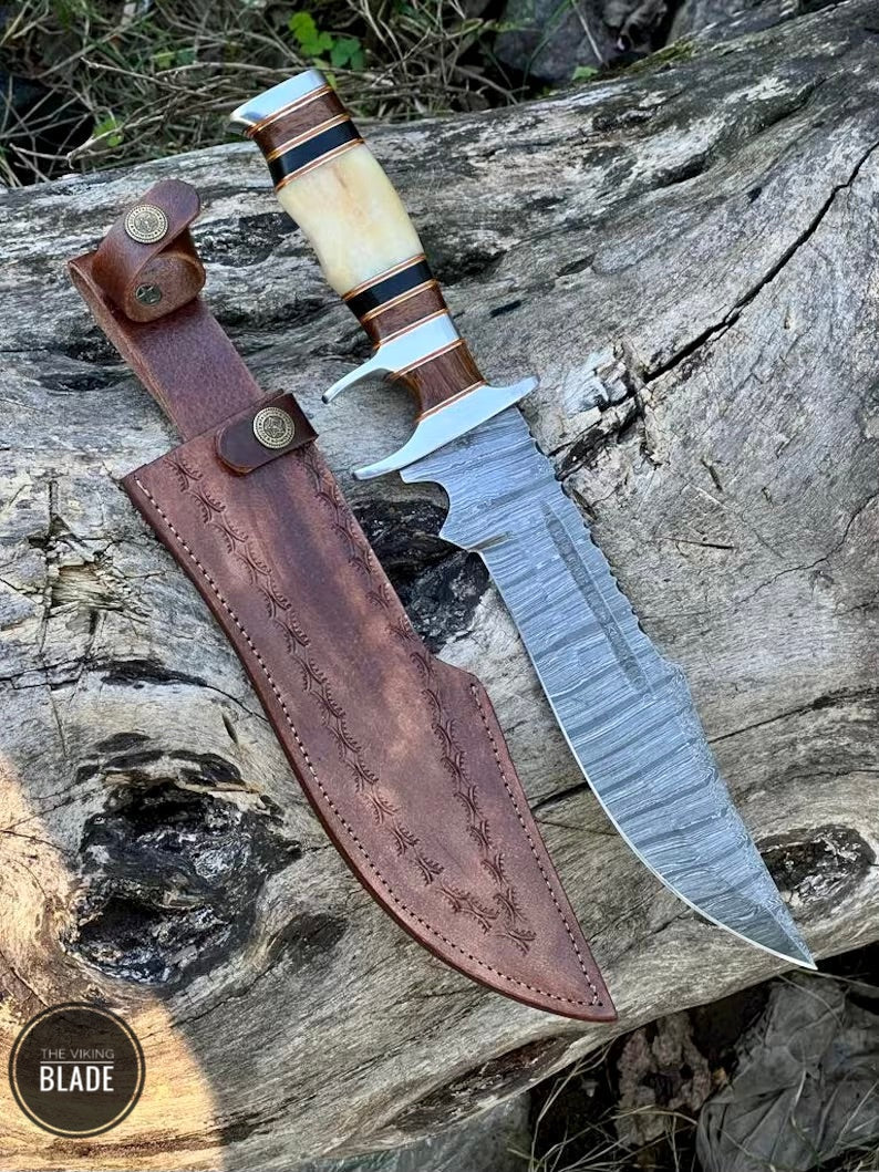 Bowie/Hand Crafted Damascus Steel Bowie Knife/Sub-hilt Fighters Bowie knife/Best CHRISTMAS Gift/Bowie Knife with Leather sheath