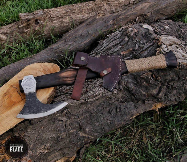 Custom Handmade Viking Axe With Leather Sheath