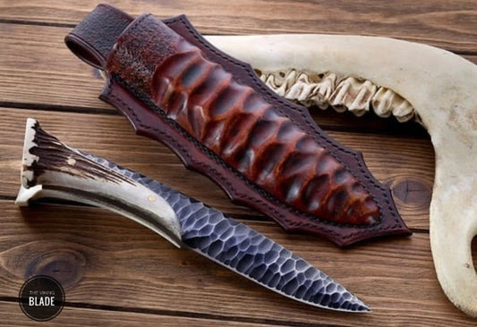Custom Forged 1095 High Carbon Steel Hunting Knife With Leather Sheath