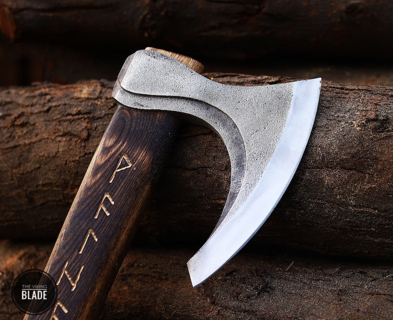 Custom Handmade Viking Axe With Leather Sheath