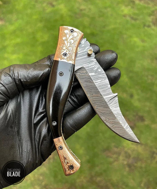 Custom Handmade Damascus Blade EDC Folding Pocket Knife