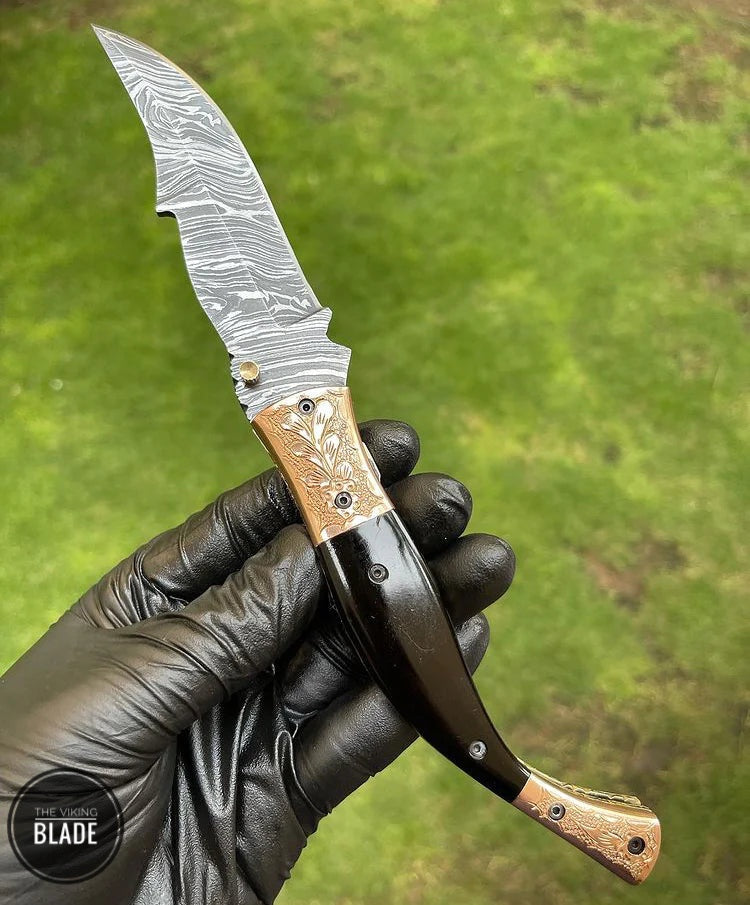 Custom Handmade Damascus Blade EDC Folding Pocket Knife