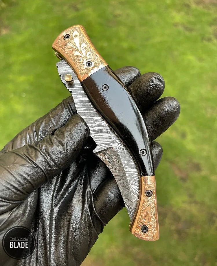 Custom Handmade Damascus Blade EDC Folding Pocket Knife