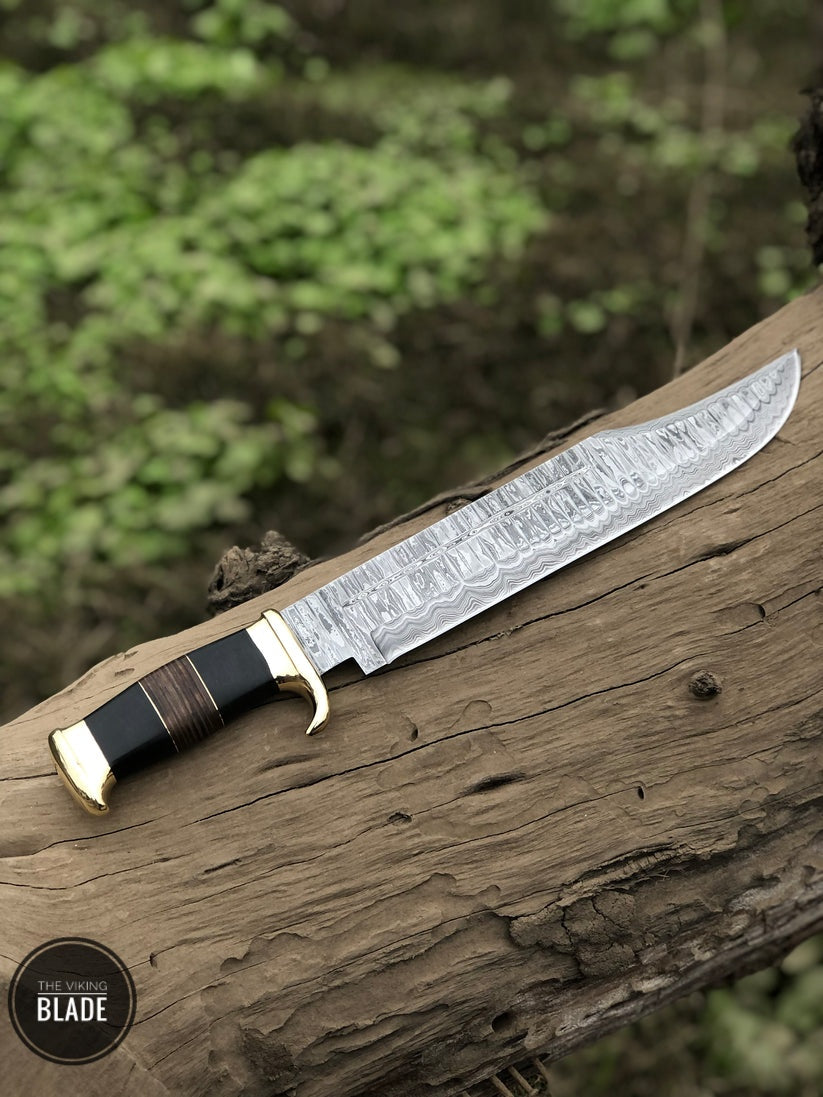 Custom handmade Damascus steel bowie knife