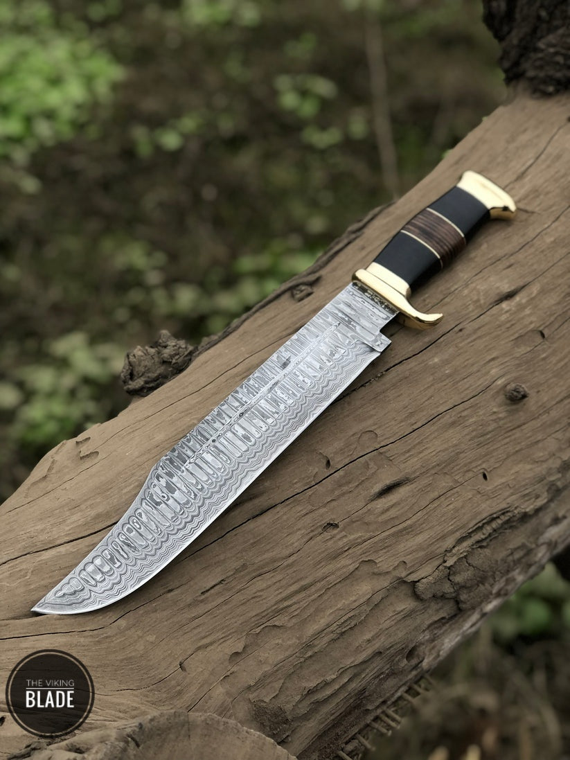 Custom handmade Damascus steel bowie knife