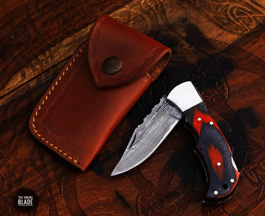 Damascus Steel Pocket Knife with Damascus Folding Knife