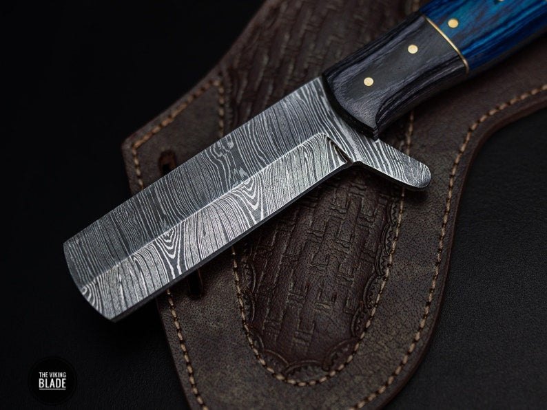 Custom Handmade Damascus Steel Cowboy Bull Cutter Knife With Leather Sheath