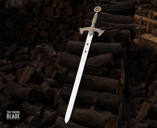 Handmade Templar Knights Sacred Holy Longs word Ornate Full Length Steel Sword | Medieval Sword With Leather Sheath| Ceremonial Sword