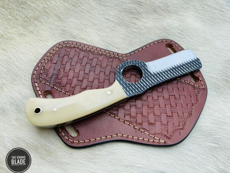 Custom Handmade Rasp steel cowboy bull cutter knife With Leather Sheath